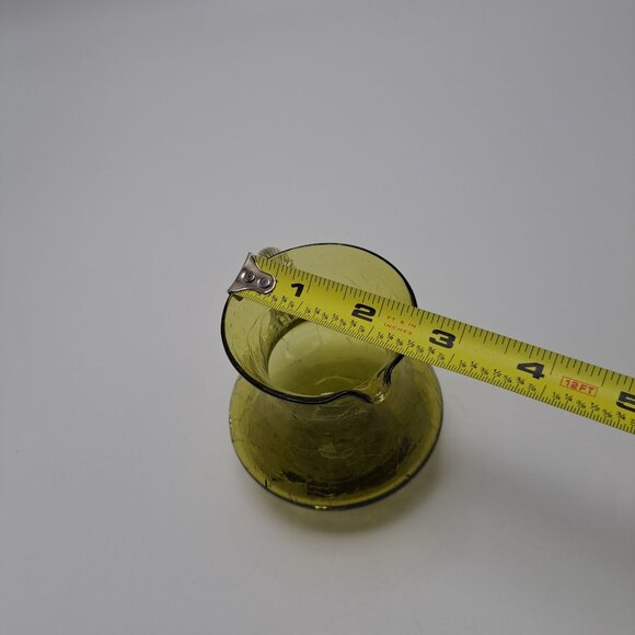 Pilgrim Green Crackle Glass Pitcher Clear Ribbed Applied Handle - Picture 2 of 9